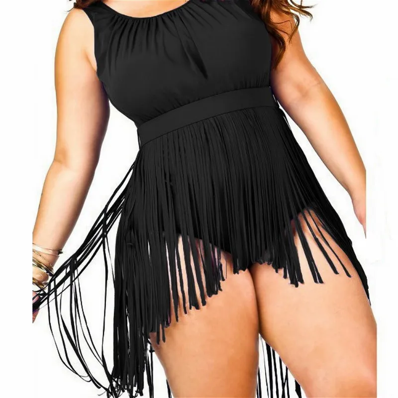 Wholesale- 2016 New Arrival One piece Swimsuit Fringe Bodysuits L-3XL Plus Size Swimwear Sexy Push Up Bathing Suits for Women Black White