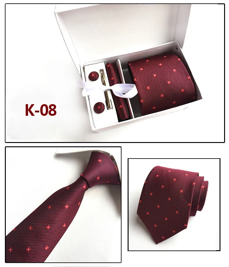 2019 HOT Necktie set handkerchief Cufflink Necktie clips Gift box for Father's Day Men's business tie Christmas Gif