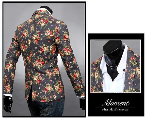 Personalize Floral Blazers For Men Lapel Neck Slim Single Button Men Shiny Suit Blazer Cotton Casual Party Men Suits J160438