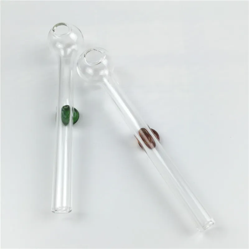 10cm mini glass smoking oil burner pipe clear thick pyrex glass oil burner cheap hand pipes with colorful handle glass tube