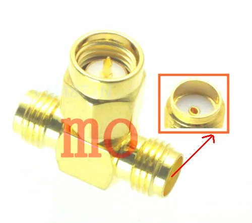 10 pcs Gold RP-SMA female plug to two RP-SMA male jack T RF adapter 3 way