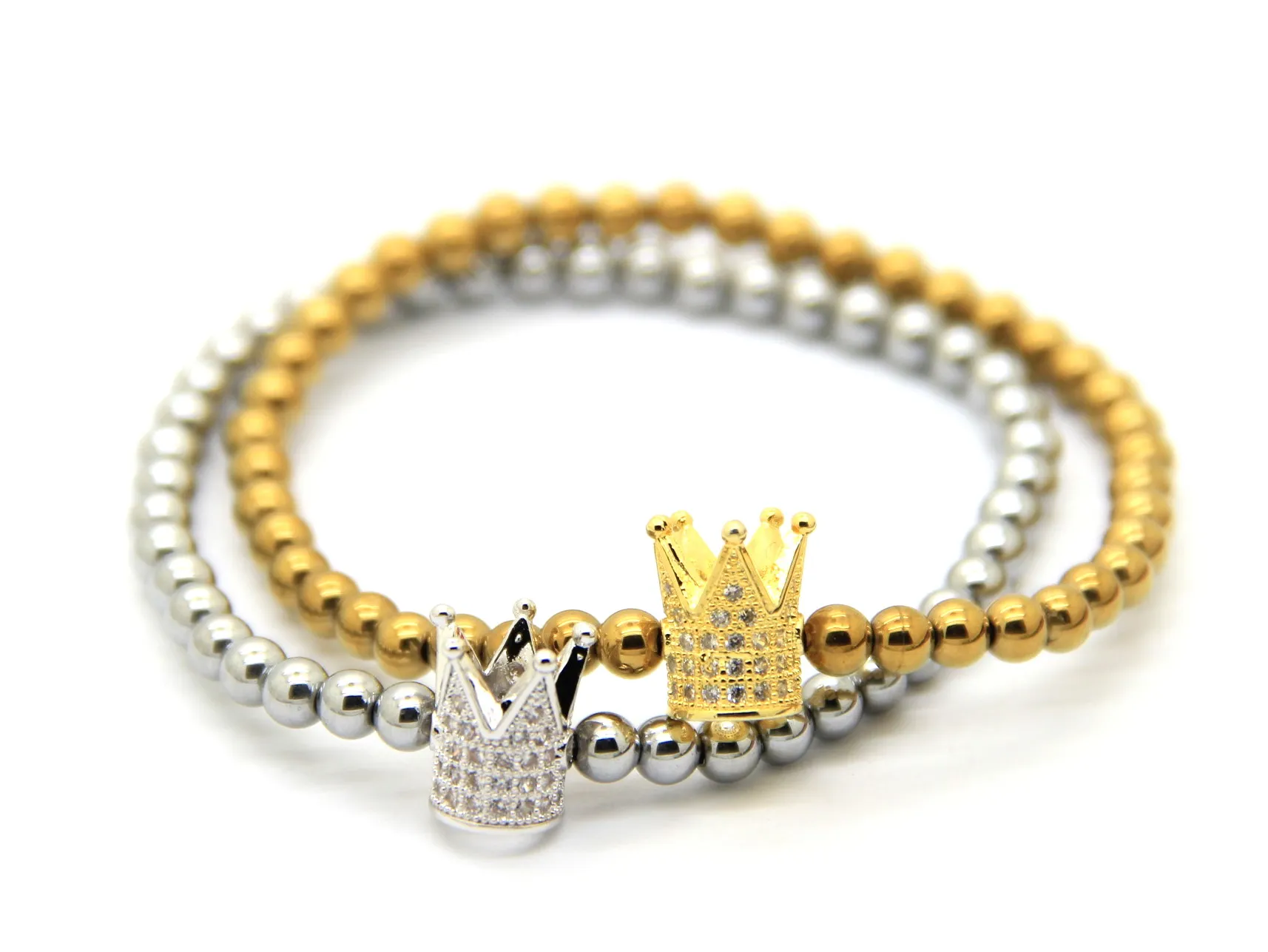 2016 Högkvalitativa smycken Partihandel Guld- och platinpläterade Cubic Zirconia Crown Beads Armband, Bästa present
