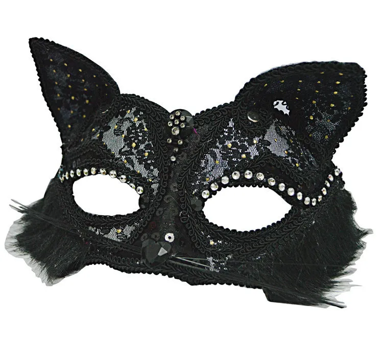 Venetiaans Masker Vrouwen Sexy Zwart Glitter Fancy Kat Kant Oogmasker Halloween Kat Kant Oogmasker HJ120