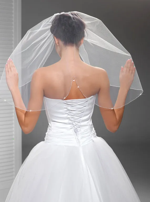Nuovo modo caldo di alta qualità bellissimo bordo in rilievo 1T con pettine Lvory bianco gomito velo da sposa velo da sposa