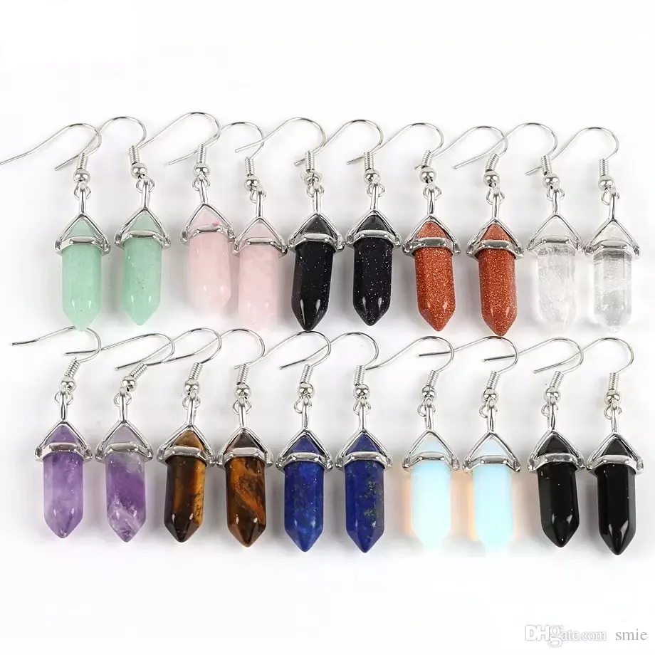 30 색 Drusy Fashion Natural Stone Charms 귀걸이 육각 프리즘 Druzy Gemstone Chakra Dangle Earring Charm Women Jewelry