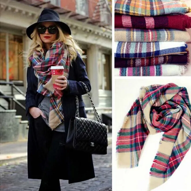 10 UNIDS invierno mujer lana hilado bufanda damas de doble cara multicolor gingham cheques pañuelo hombre bufanda 140 * 140 cm es envío gratis