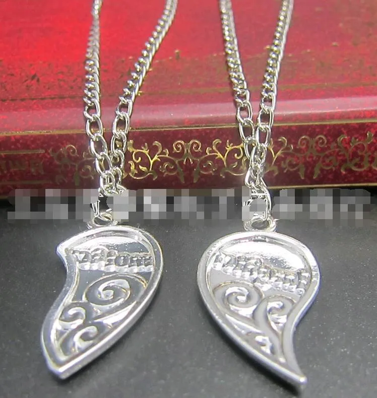 Heart Pendant Jewellery Mother Together with Daughter Zinc Alloy Chain Length 50cm Pendant Necklace Silver