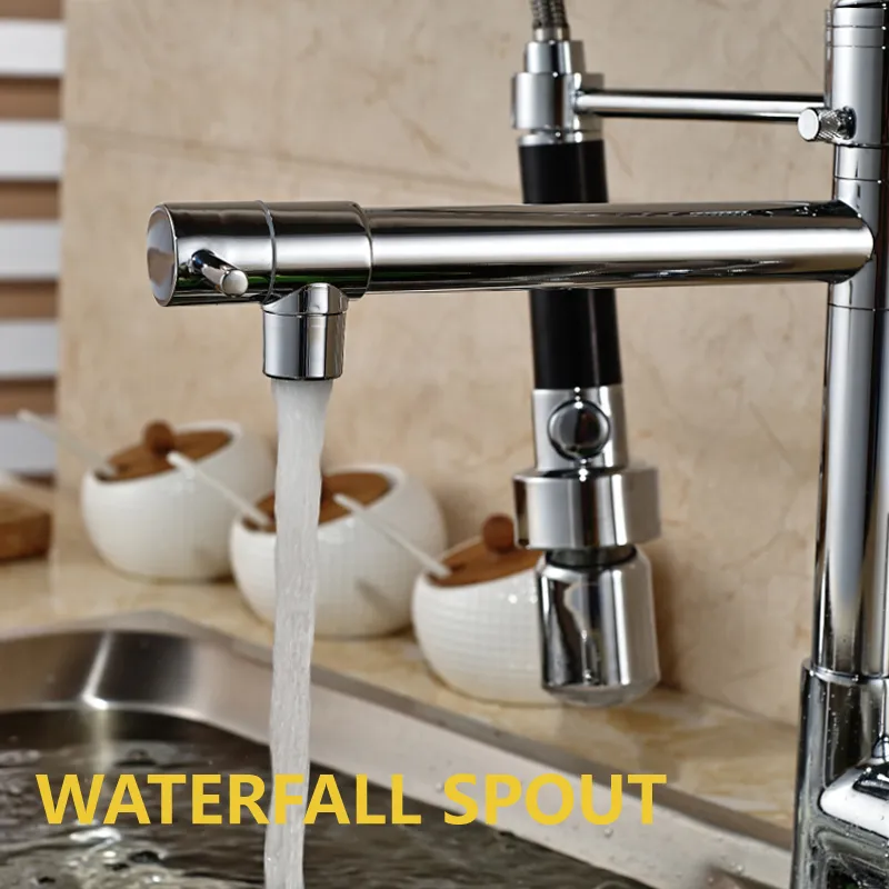 Wholesale And Retail Luxury Chrome Brass Kitchen Faucet LED Spout Swivel Sprayer Vessel Sink Mixer Tap Single Handle