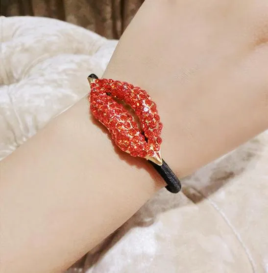 Vendite calde Moda Coreana Cute Girls Hair Clip Full Red Strass Lip Fasce capelli Accessori capelli Corda le donne DHF422