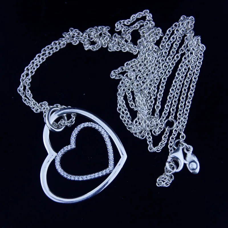 Más reciente collares colgantes 925 joyería de plata esterlina corazón a corazón pavimenta CZ choker collar para las mujeres diy joyería de moda diy fabricación
