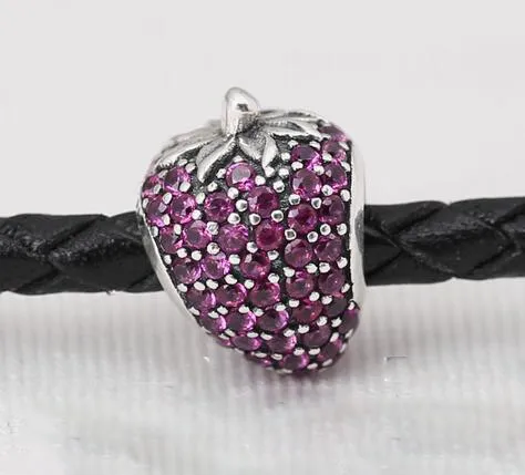 2016 NOUVEL été Authentique 925 perles en argent sterling PAVÉ FRAISE, ROUGE CZ convient pour pandora Serpent chaîne bracelets collier breloques