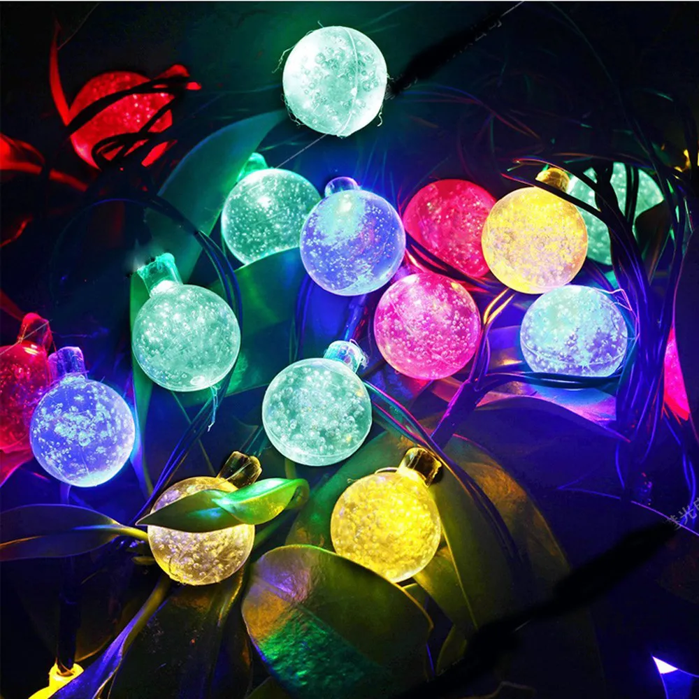 30ledクリスタルボール弦灯太陽装飾ライト防水屋外ガーデンツリー妖精照明ホワイトRGBソーラーライト文字列