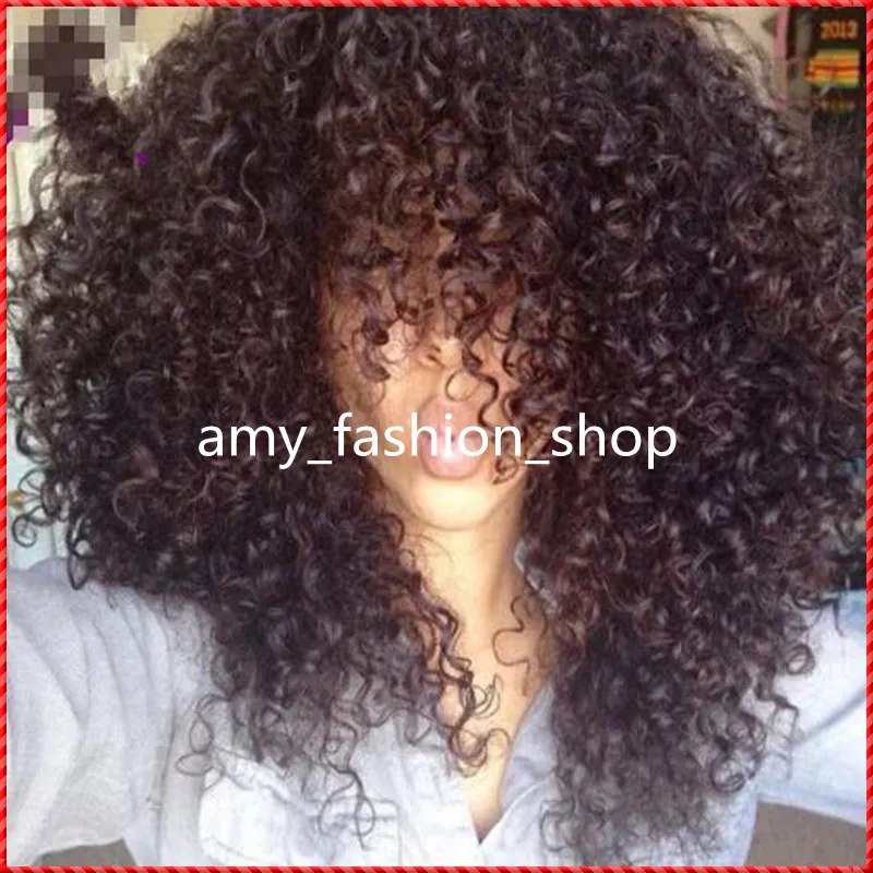 Afro Curly 55 Jedwabny górna koronkowa peruka z grzywką wstępnie rozkładana linia włosów malezyjskie ludzkie włosy Krótkie perwersyjne koronkowe koronkowe perukę dla kobiet3568446