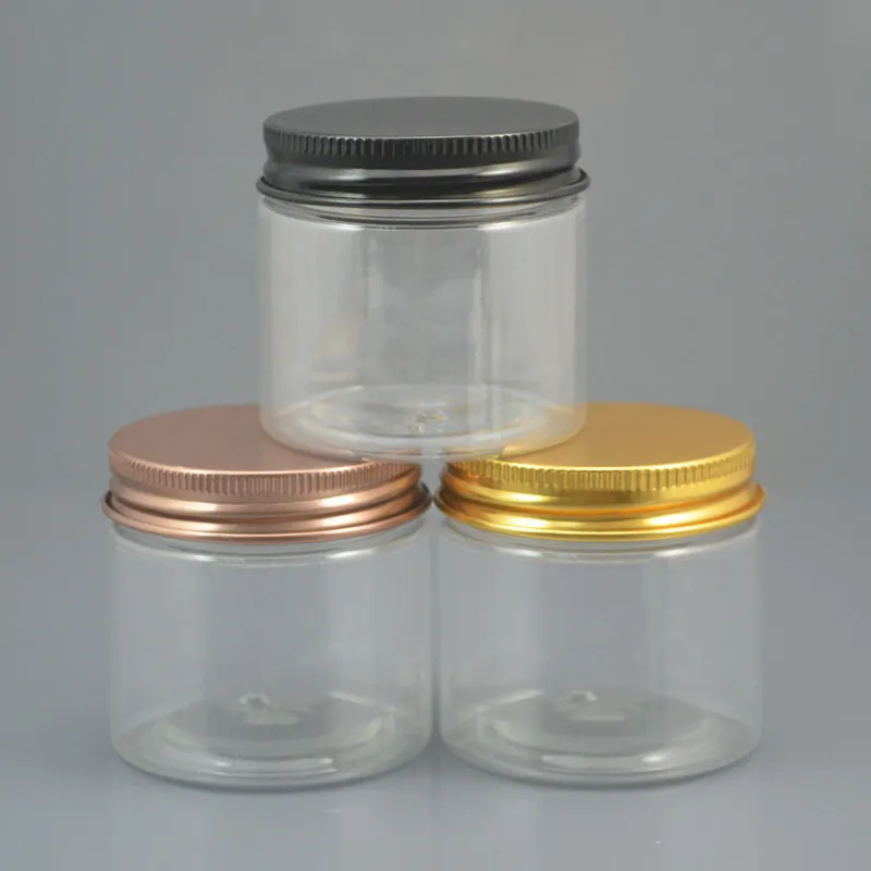 30pc/lot 200ml Refillable Clear Plastic Cosmetic Jar Serum Bottle Gold Black Bronze Aluminum Lid 7oz Cream Container Factory Wholesale