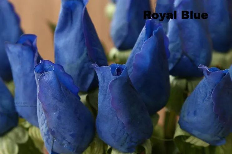 Groothandel 120 stks MOQ Blue Artificial Flowers Fresh Real Touch Rose Bud Royal Blue Wedding Decorations and Bouquet