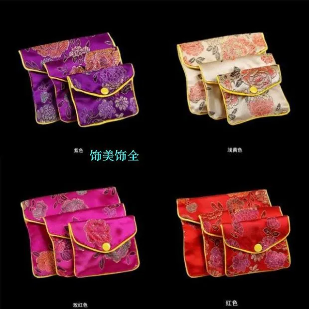 Goedkope kleine rits zijde stof sieraden pouch chinese verpakking mini munt tas vrouwen portemonnee creditcardhouder groothandel 6x8 8x10cm / 