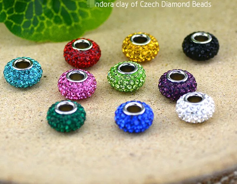 Shamballa Perles de strass en résine multicolores de haute qualité en argent sterling 925, perles en vrac en cristal d'argile adaptées aux bracelets européens, bijoux à faire soi-même