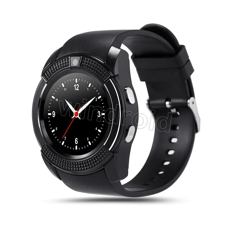 Hot V8 Smart Watch Bluetooth Klockor Android 0,3m Kamera MTK6261D SmartWatch för Android Phone Micro Sim TF-kortfärger med detaljhandelspaket