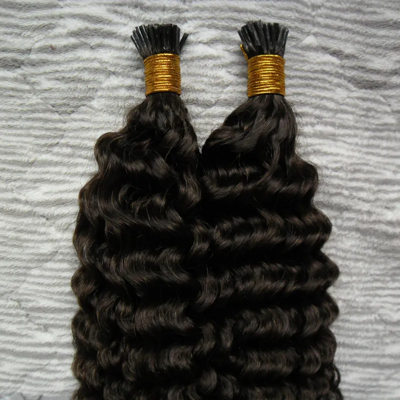 I Wskazówka Włosy Rozszerzenia Brazylijski Kinky Curly 100g 100s # 4 Ciemnobrązowe Włosy Pre Bonded Hair No Remy Human Hair Extensions