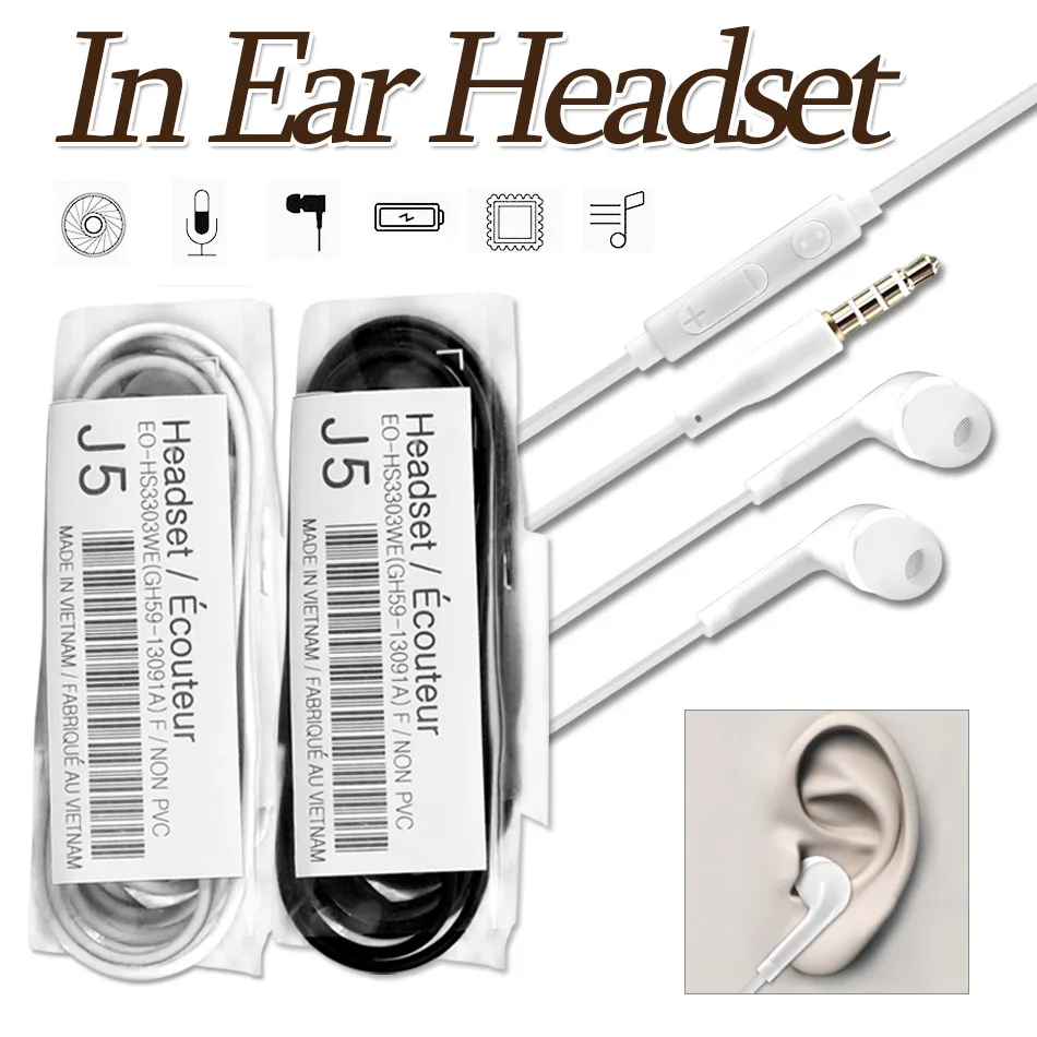 Auriculares con cable J5 para auriculares en el auriculares en el oído de 3,5 mm Sport Running auriculares con auriculares de control de volumen de micrófono en la bolsa OPP