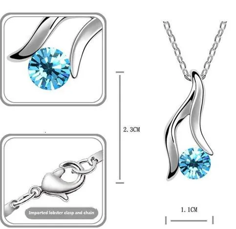 Mode 925 argent plaqué pendentif collier boucles d'oreilles en cristal autrichien et bracelet femmes ensembles de bijoux trois couleurs