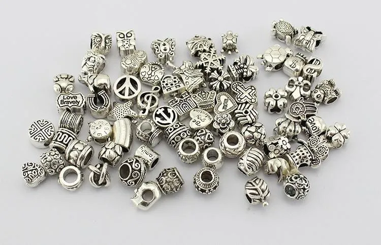 Antique Silver Plated Alloy Big Hole Charms Spacer Beads fit pandora bracelet DIY Jewelry Necklaces & Pendants charms Beads