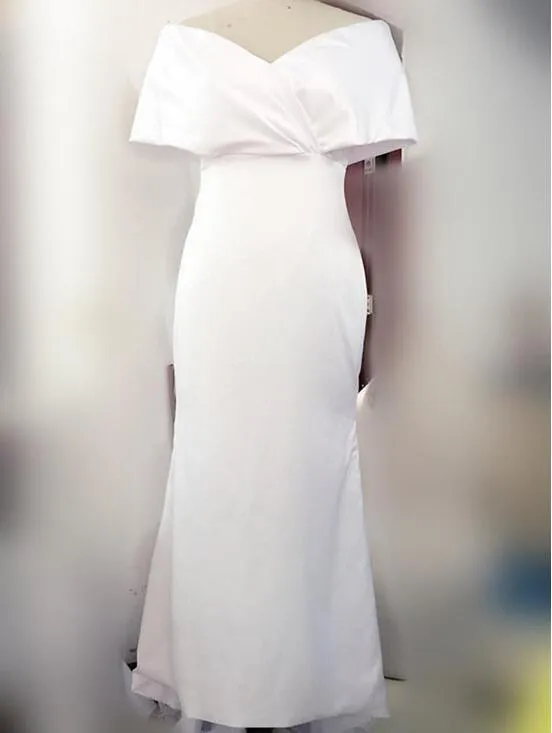 White Aso Ebi African Satin Mermaid Wedding Dresses Nigeria Long Bridesmaid Dresses off-shoulder Formal Gowns