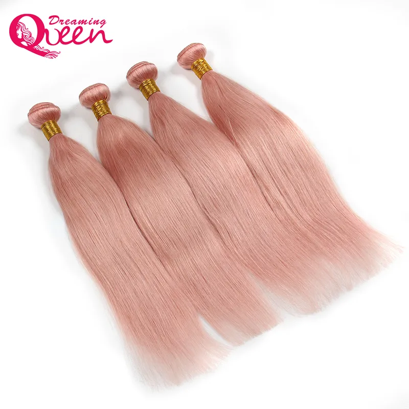 Dreaming Queen Hair Solid Pink Ombre Brazilian Straight Virgin Human Hair Weave Bundles Peachy R Hair Extensions 3 Bundles 