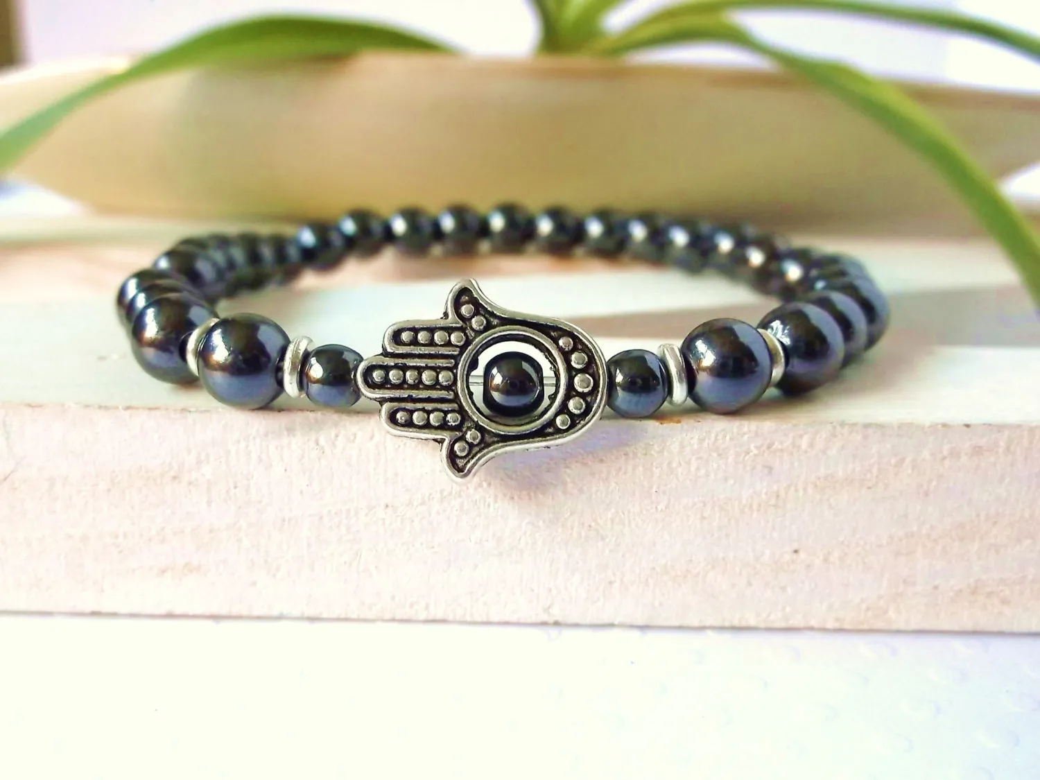 SN0302 Trendy Stone Bracelet Hamsa hematite bracelet man's heavy bacelet hand bracelet christmas gift for men 