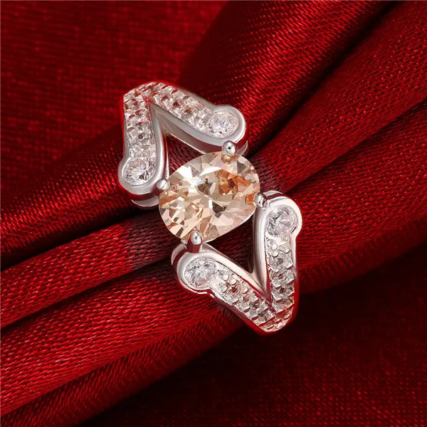 Amour des femmes Full Diamond Double V avec bague en pierre Bague en argent 925 STPR011-A tout nouveau champagne pierres précieuses en argent sterling plaque bagues