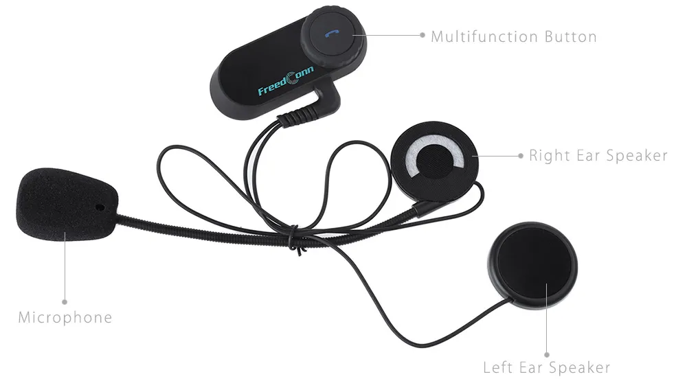 T - COMOS Casque de moto en duplex intégral Interphone Bluetooth Interphone résistant à l'eau Batterie li-ion 400mAh intégrée