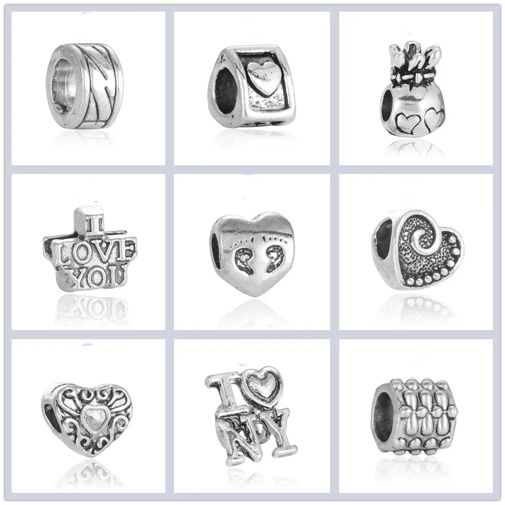 random style Loose big hole Beads Spacer Beads Charms Alloy Beads Openwork Heart Bead Jewelry accessory fit Snake skeleton bracelet