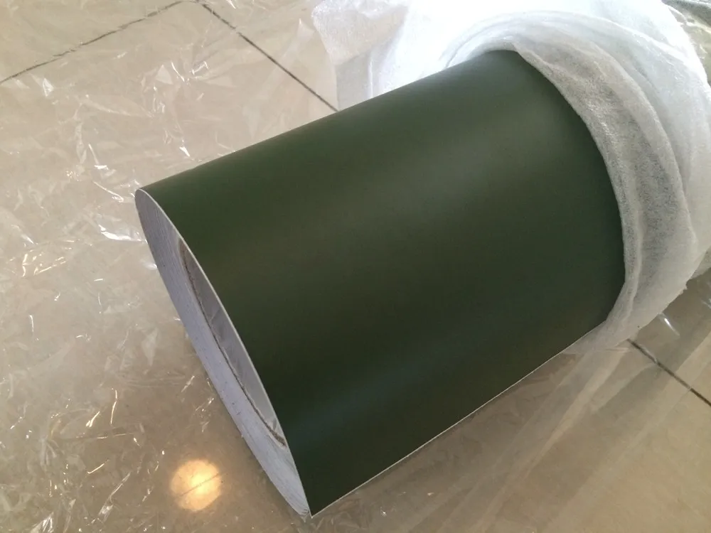 Militärgrön Matt Vinyl Wrap med luftbubbla Gratis Matt Army Green Car Wrap Stickers som täcker filmfolie Storlek 1.52x30m / Roll 4.98x98ft