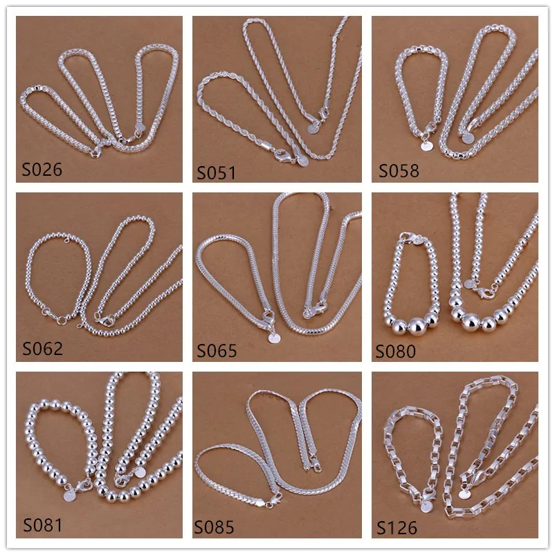 Heavy men's sterling silver jewelry sets 6 sets a lot mixed style EMS4,cheap fashion 925 silver Necklace Bracelet jewelry set