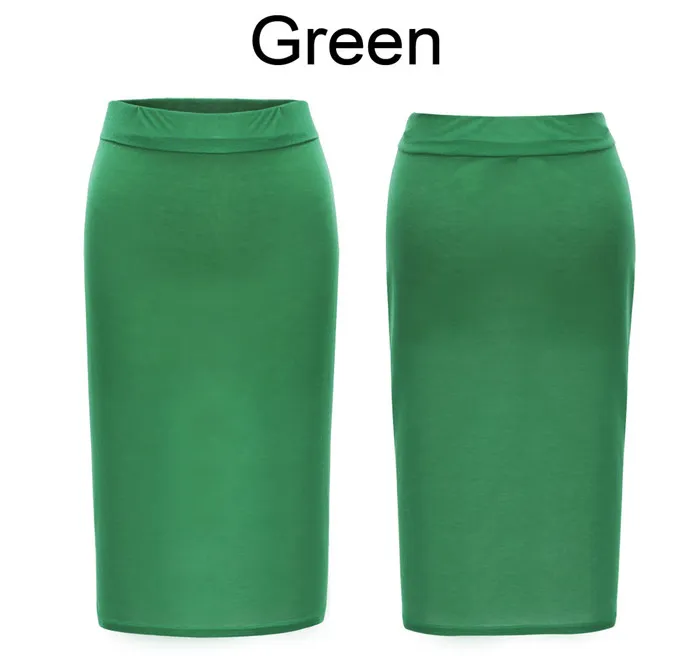2016 Fashion Plus Size Elastic Waist Midi Skirts Women Solid Stretch