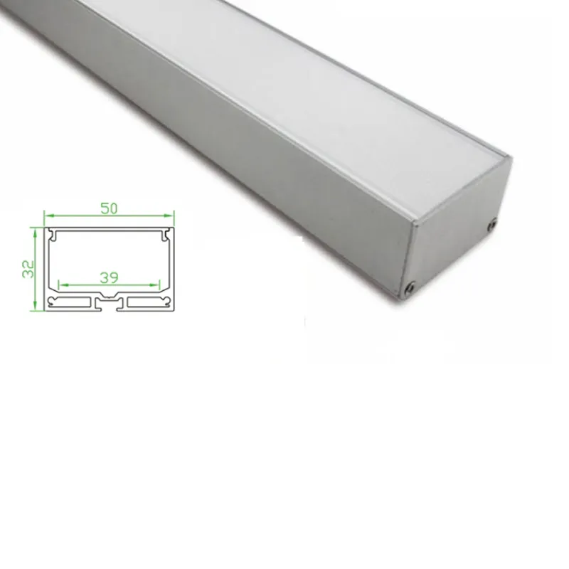 100 x 1M Zestawy / LOT Oświetlenie biurowe LED aluminiowy Kanał profilowy i 50 mm Szeroki profil wiszący w kształcie litery U do wisiorek lub świateł zawieszenia