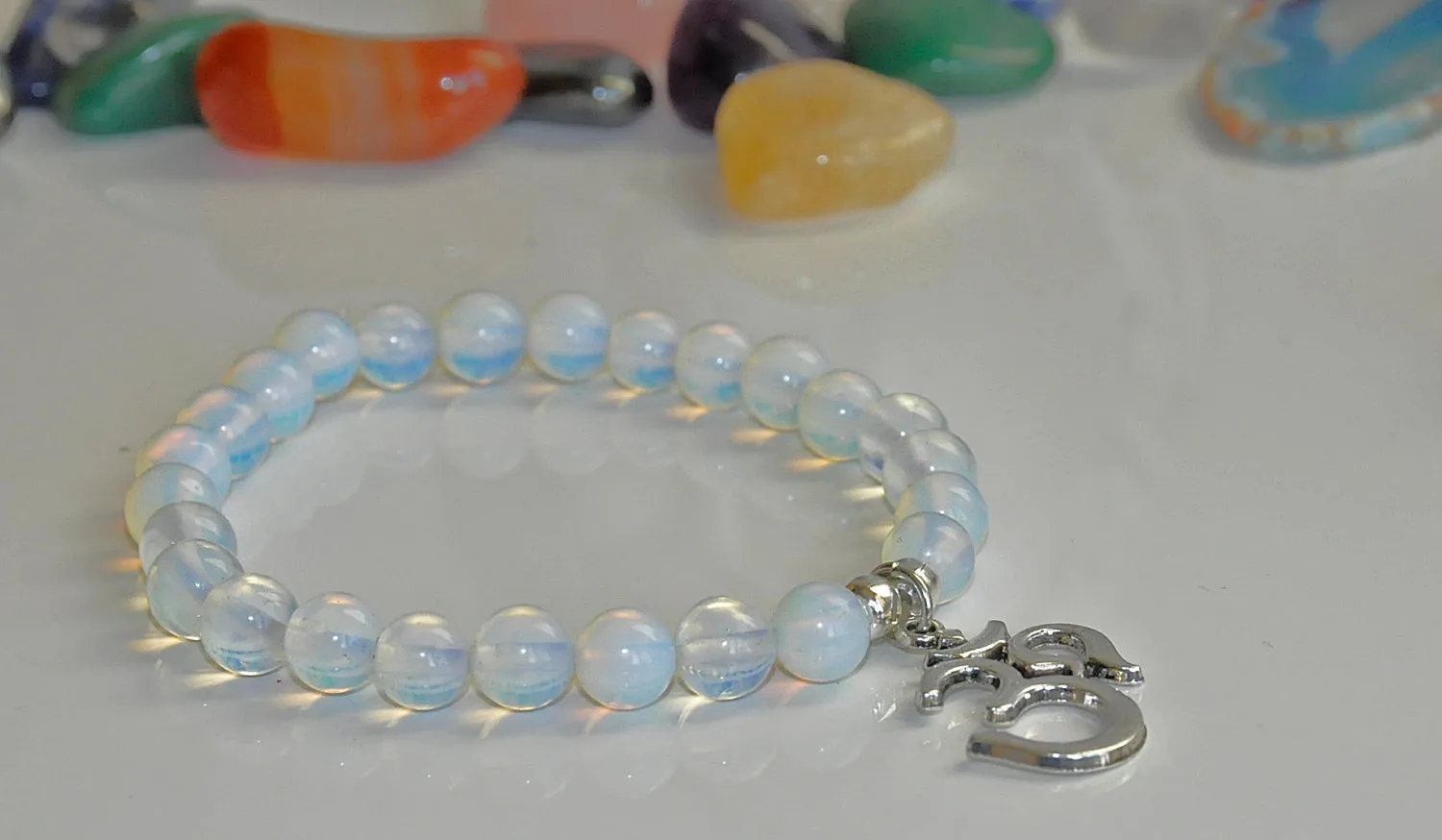 SN0190 Mode Pierre Bracelet Mala Bracelet Opalite naturel clairvoyance vision intuition bracelet pierre naturelle bracelet OM yoga bracelet