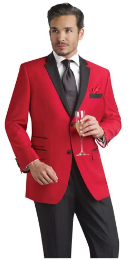 Kırmızı ve Siyah 2016 Düğün Custom Made İki Düğmeler Damat Smokin Groomsmen Suits İyi Adam Balo Resmi Takım Elbise (Ceket + Pantolon + Kravat + Hanky)