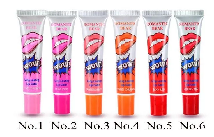 Waterdichte Kiss Proof Lipstick Vlek Kleur Lip Gloss Romantische Bear Peel Off Masker Langdurige Lippenstift Tattoo Make Lips Gereedschap 6 Kleuren