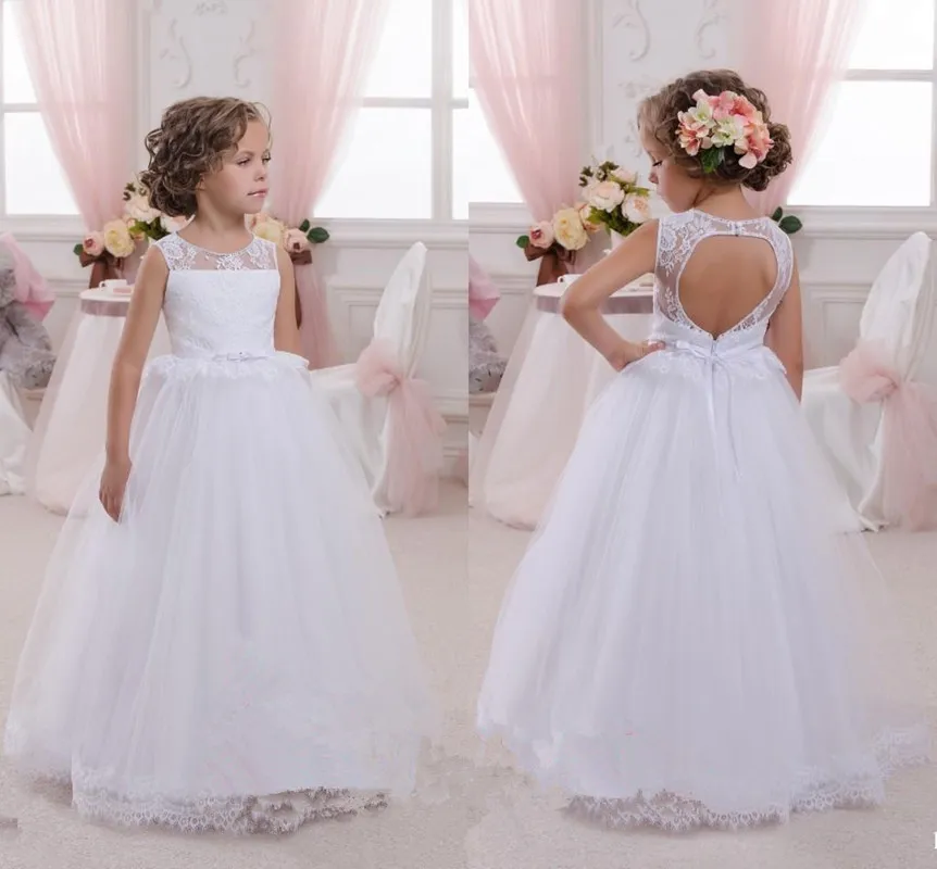 Koronkowe Kwiat Dziewczyny Sukienki Uroczyste Appliqued Tulle Dziewczyny Korant Suknie z Sash Princess Kids Wedding Sukienki