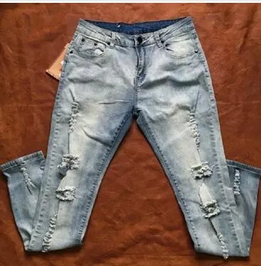 Ny Höst Distressed Skinny Ripped Hip Hop Jeans Mens Big Hole On Knee Swag Streetwear Kläder förstör denimbyxor