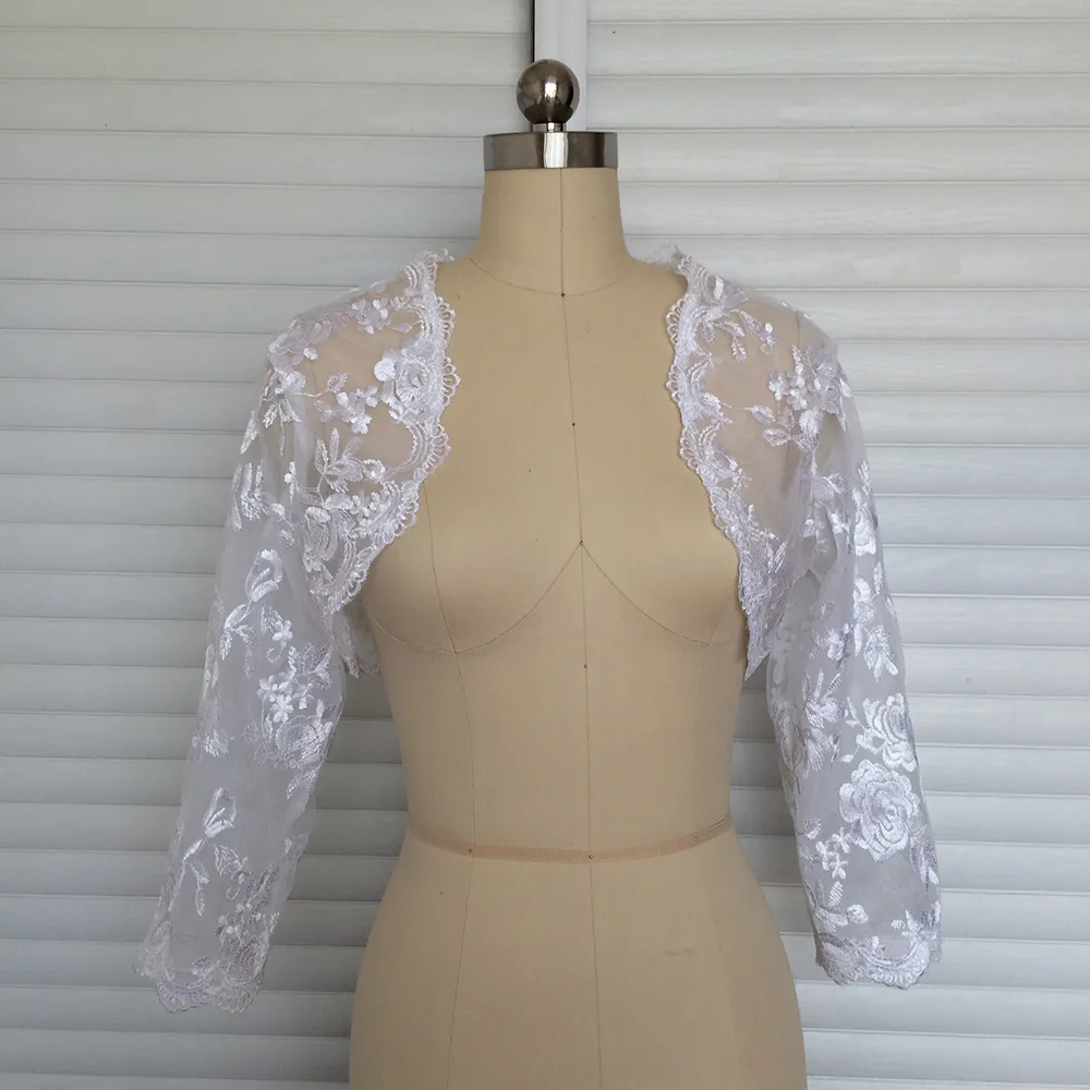 Neuankömmling Weiß oder Elfenbein 34 Ärmeln Spitze Bolero Achselzubehör Accessoires Hochzeit Braut Wraps Jacke 20181950106