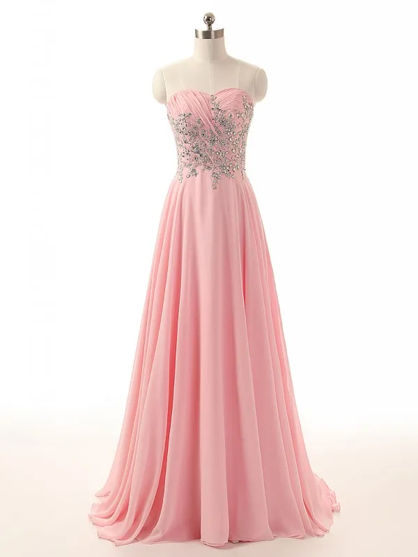 Robe de bal longue rose bon marché, sur mesure, froncée, en mousseline de soie, cristaux, perles, Corset, dos à lacets, sans bretelles, robes de soirée, vêtements de cérémonie