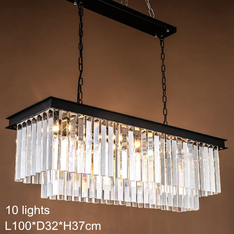 French Modern Rectangle Crystal Chandelier Lamp K9 Crystal Curtain Design E14 Bulb 110V 220V Crystal Chandelier Pendant Light For Home