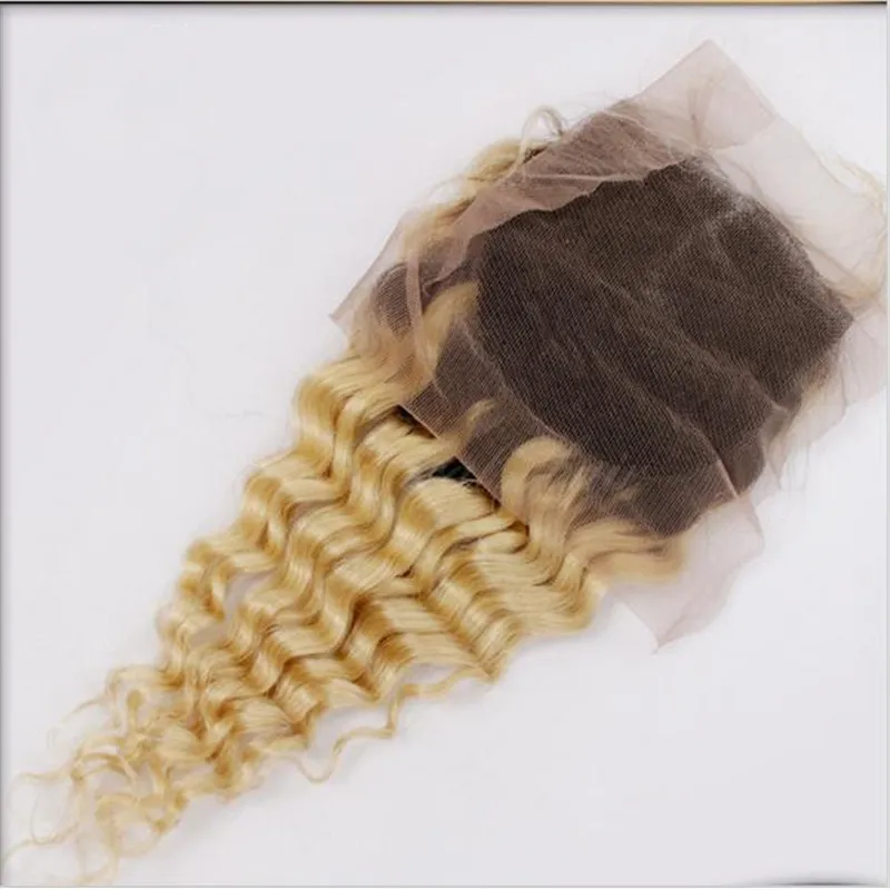 9a Virgin Brazilian Deep Curly Wave Ombre 3bundles z zamknięciem T1B613 kręcone włosy splot z zamknięciem ciemne korzenie blond włosy Wit3462213