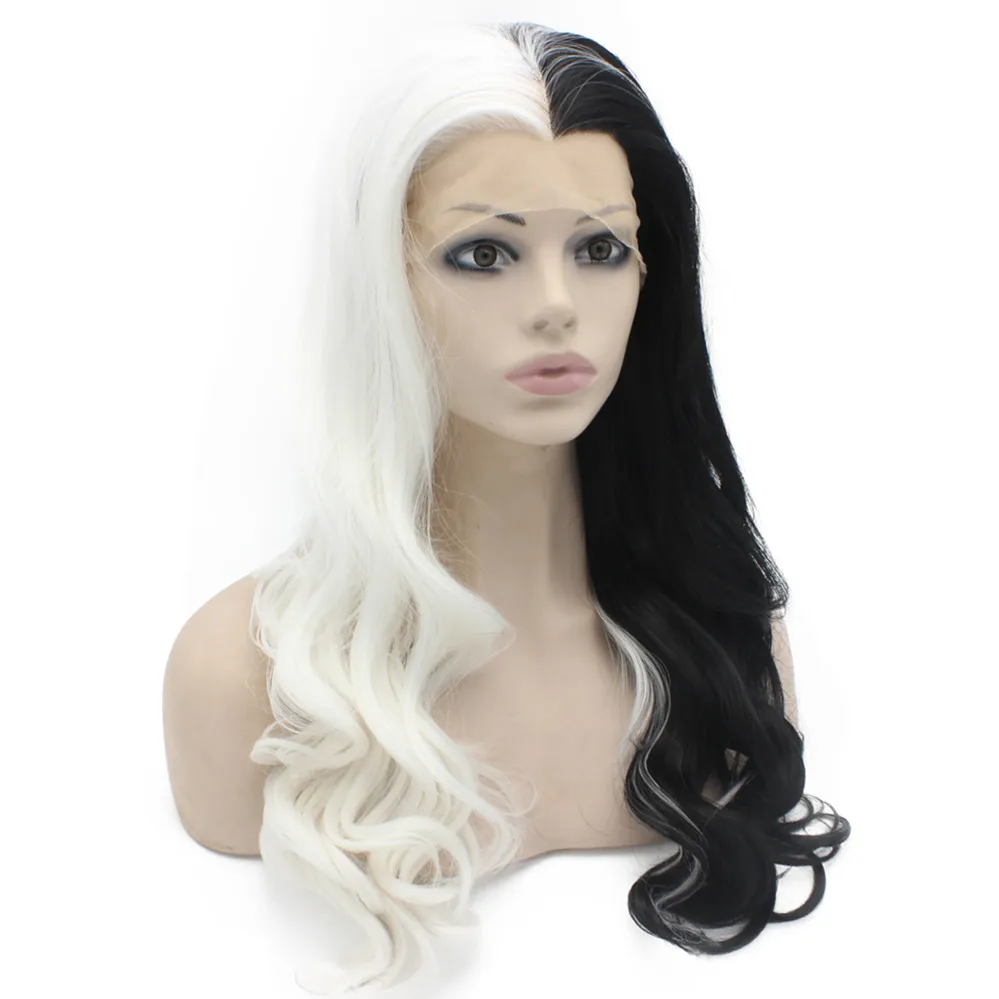 Longo Win White White Black Lace Front Wig Resistente ao calor resistente