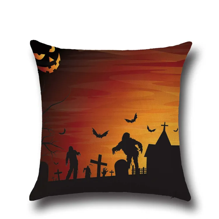 Horror Halloween Pumpkin Night Castle Pillow Cases Halloween Style Witch Bat Owl Linen Cushion Cover Home Decorative Pillow Case Gift YLCM