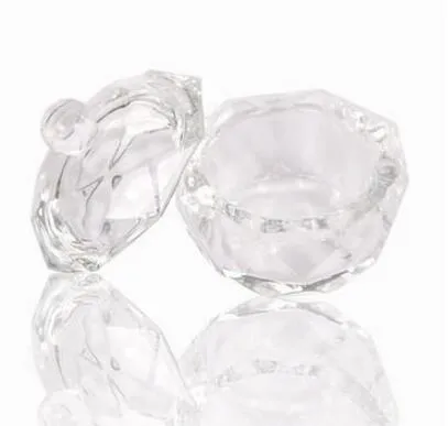 Nail Art Acrylic Crystal Glass Dappen Dish Bowl Cup med Cap Flytande Glitter Pulver Kaviar Rund KD1