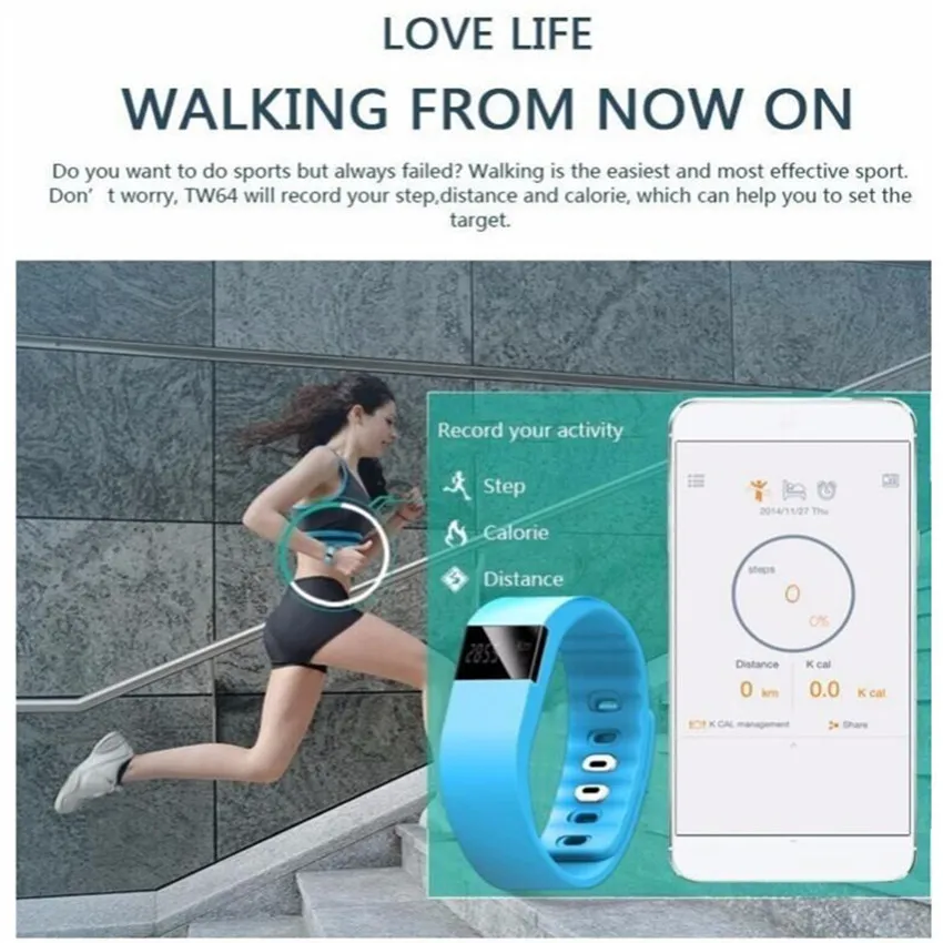 TW64 SMART WRISTBAND Fitness Activity Tracker Bluetooth 40 SmartBand Sport Armband Paddometer för iOS Samsung Android -mobiltelefoner 3472686