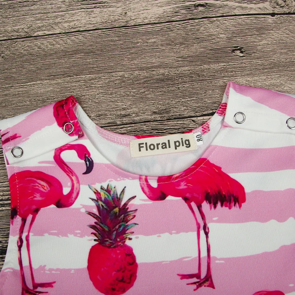 Bebê bonito Romper Flamingo Impresso Crianças Roupas de Verão Bebê Recém-nascido Menina Macacão Macacão de Algodão Sem Mangas Bebê Onesie One Piece Outfits